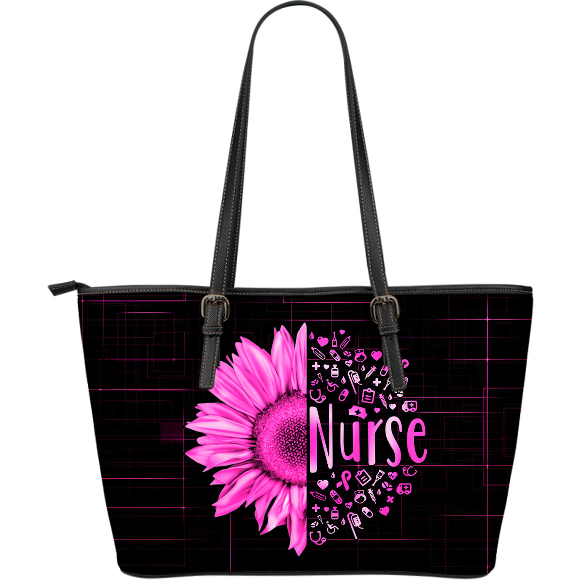 Nurse Pink Sunflower Premium Extra Large Leather Tote Bag