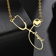 Load image into Gallery viewer, Nextvance Custom Name Necklace Stainless Steel Pendant Personalized Stethoscope Rhinestone Chains Necklace For Women Jewelry Gif
