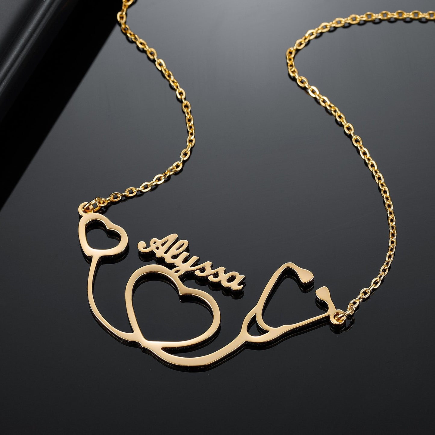 Collar personalizado con nombre de estetoscopio, collares de cadena de acero inoxidable dorados para mujer, joyería de moda para médico y enfermera, regalo personalizado