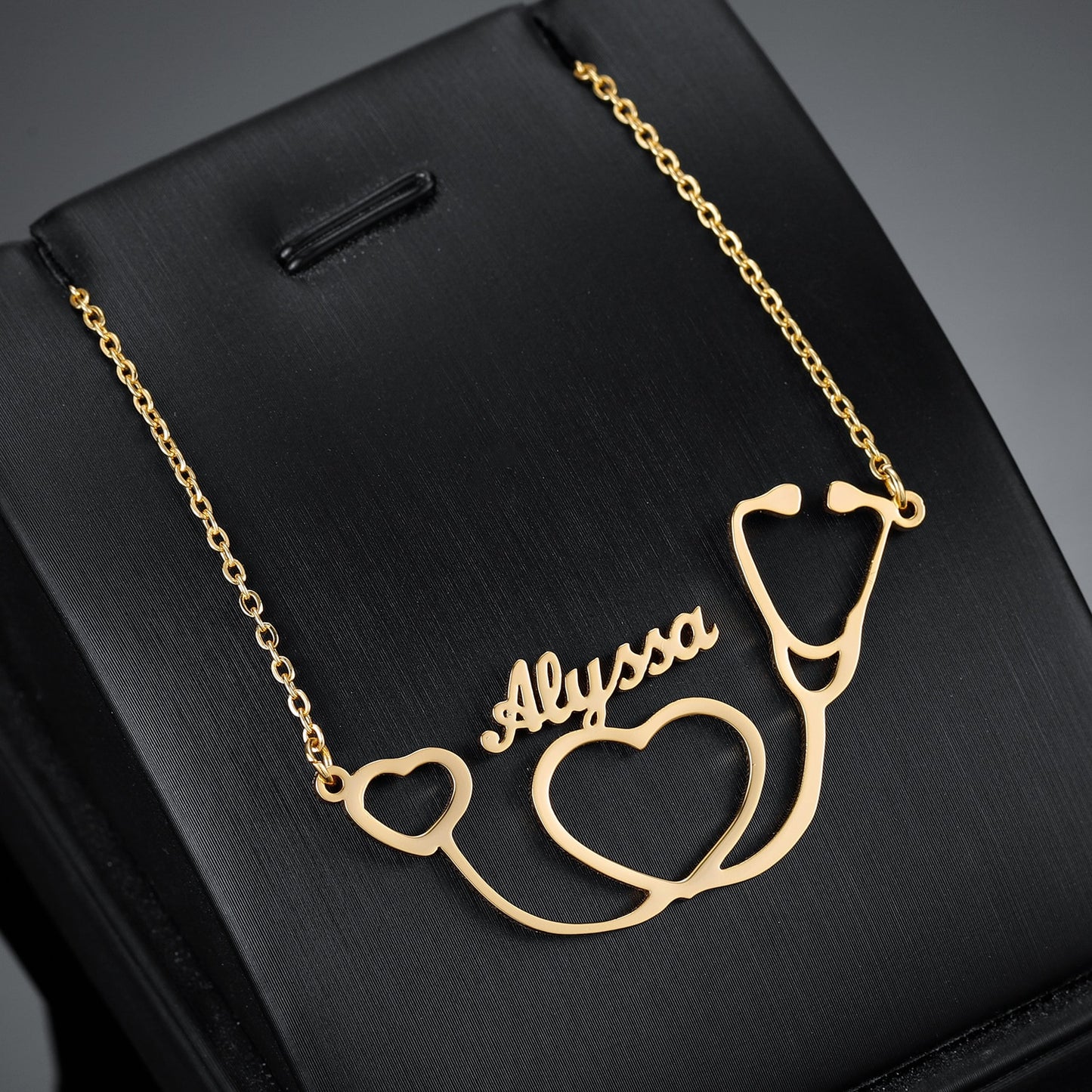 Collar personalizado con nombre de estetoscopio, collares de cadena de acero inoxidable dorados para mujer, joyería de moda para médico y enfermera, regalo personalizado