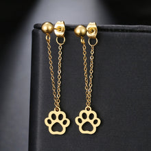 Load image into Gallery viewer, Stainless Steel Veterinary Pet Lovers Earrings Fashion Simple Metal Chain Personality Hollow Dog Paw Back Hanging Drop Earrings For Women Jewelry Gift
