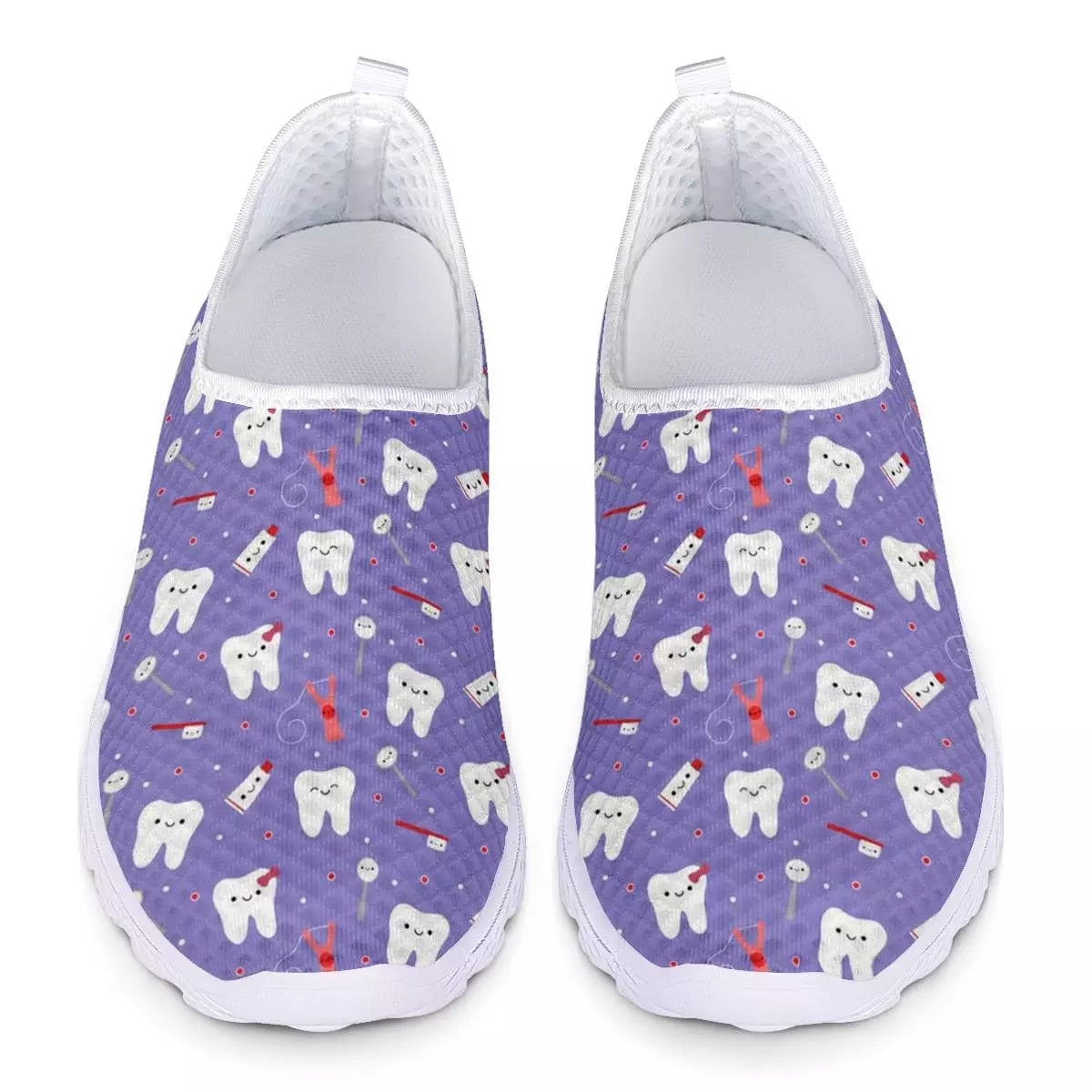 Cartoon Tooth Dentist Pattern Loafers Women Slip On Sneakers Mesh Ladies Casual Shoes Summer Sport Jogging Shoes Woman Flats