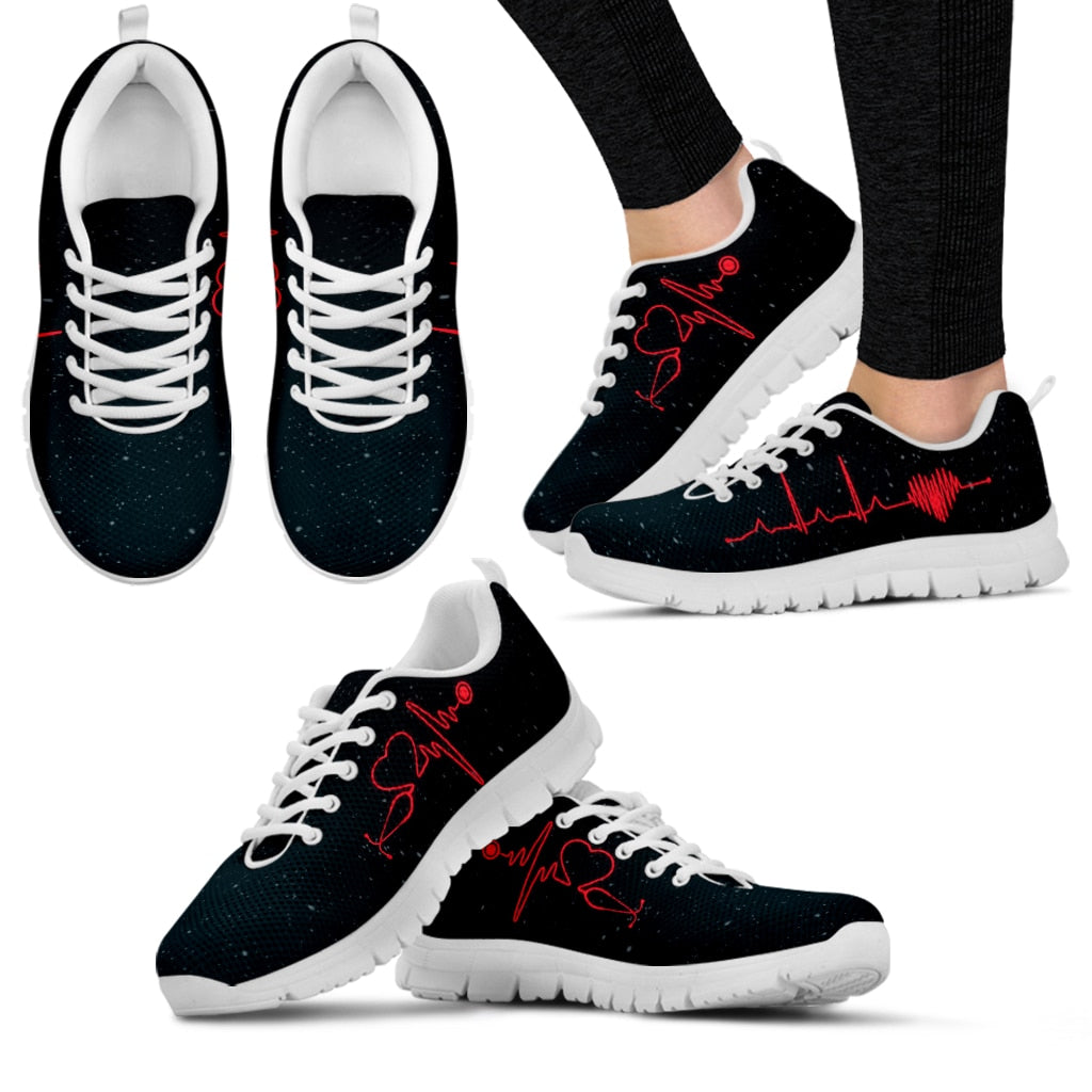 Star Design Black Soft Sole Women's Nurse Shoes Red EKG Print Sneakers Comfortable Summer Sneakers Zapatos Planos