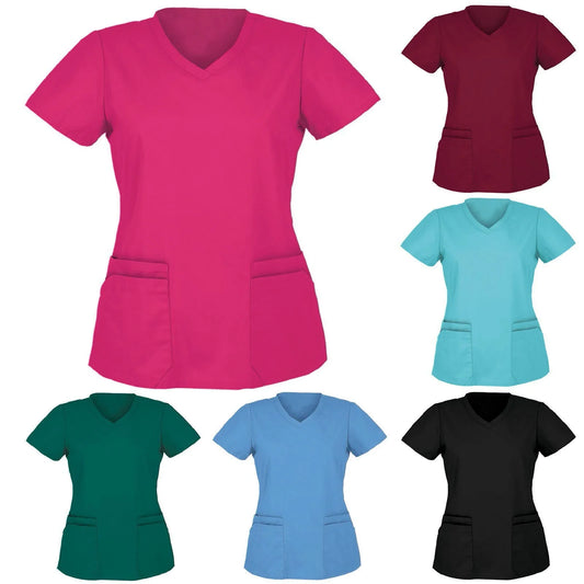 Nursing Scrubs Tops Women Medical Scrubs Short Sleeve V-Neck Top