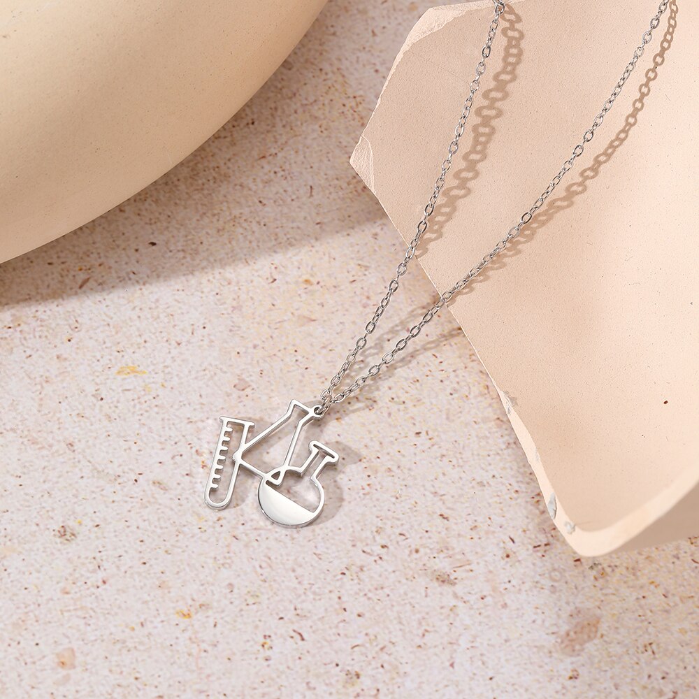 Stainless Steel Lab Technician Phlebotomist Necklaces New Design Chemical Containers Creative Pendant Collar Chain Unusual Necklace For Women Jewelry Gifts