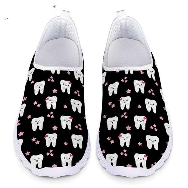 Dental Teeth/Dentist Equipment Pattern Slip On Flats Summer Loafers Women Casual Shoes Mesh Ladies Sneakers Comfort Female Shoes