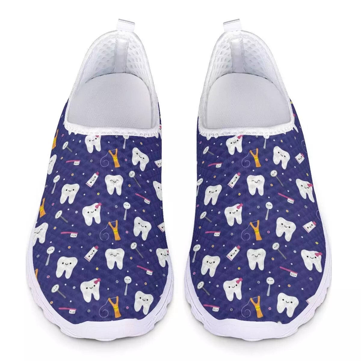 Cartoon Tooth Dentist Pattern Loafers Women Slip On Sneakers Mesh Ladies Casual Shoes Summer Sport Jogging Shoes Woman Flats