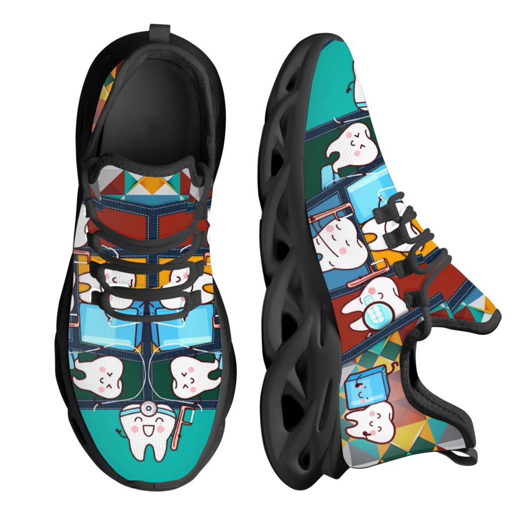 Zapatos planos de Mujer con diseño de dientes de entramado de dibujos animados, Zapatos informales, zapatillas de deporte de malla transpirable para Mujer 