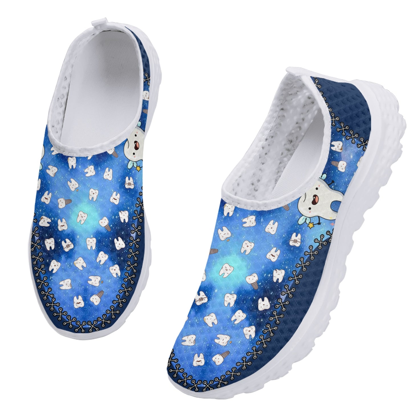 Blue Star Cartoon Teeth Design Lightweight Breathable Mesh Shoes Soft Comfortable Apartment Shoes Walking Shoes