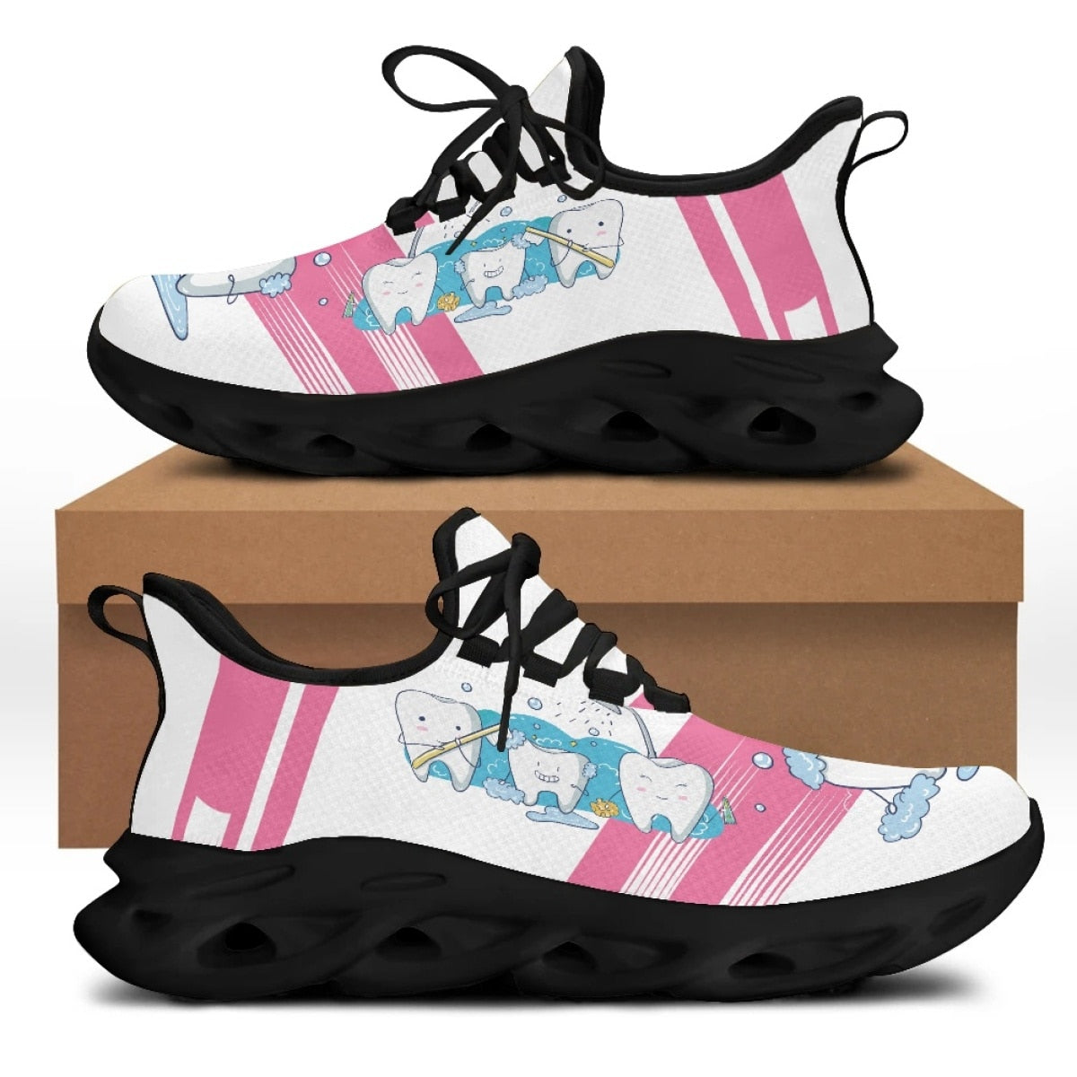 Women White Nursing Dentistry Shoes Cute Cartoon Nurse Doctor Healthcare Brand Design Ladies Mesh Flats Sneaker Zapatillas
