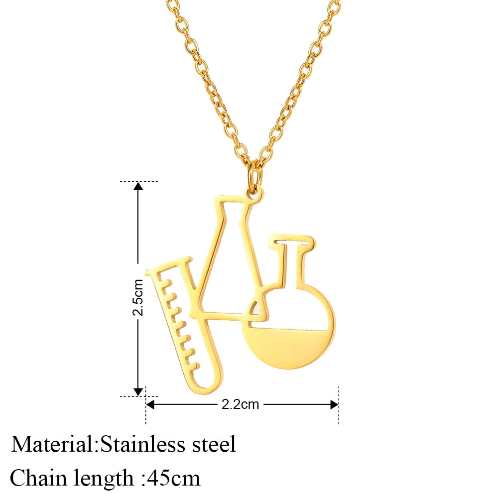 Stainless Steel Lab Technician Phlebotomist Necklaces New Design Chemical Containers Creative Pendant Collar Chain Unusual Necklace For Women Jewelry Gifts