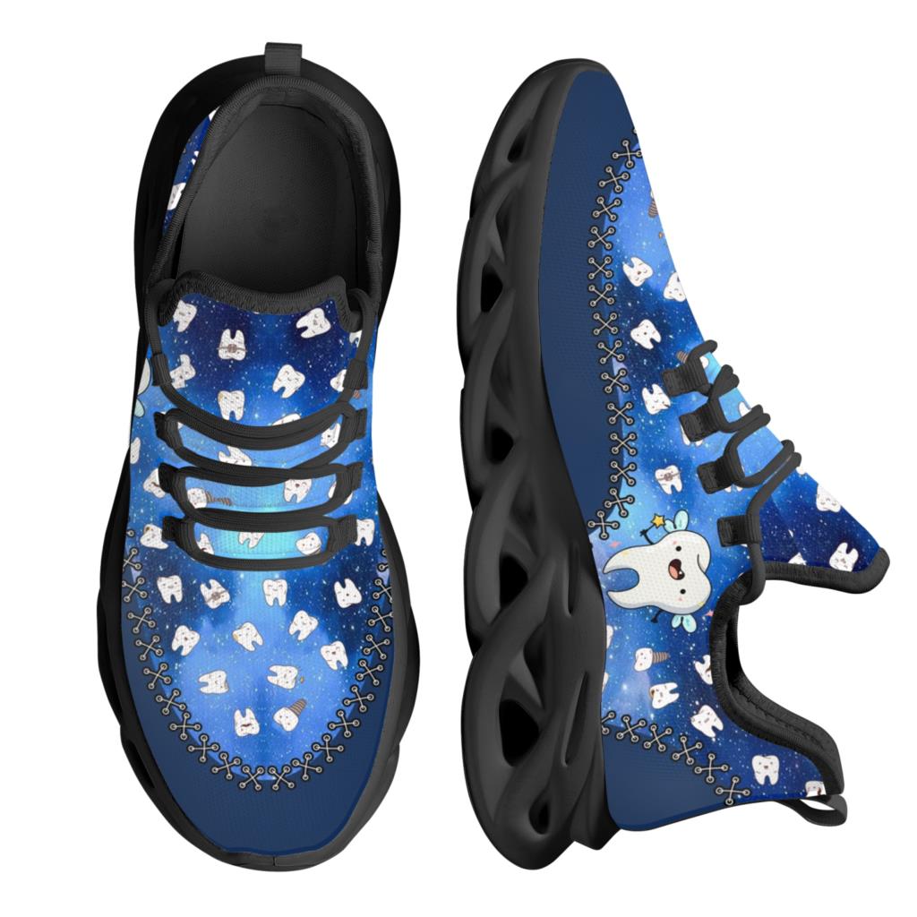 Zapatos planos de Mujer con diseño de dientes de entramado de dibujos animados, Zapatos informales, zapatillas de deporte de malla transpirable para Mujer
