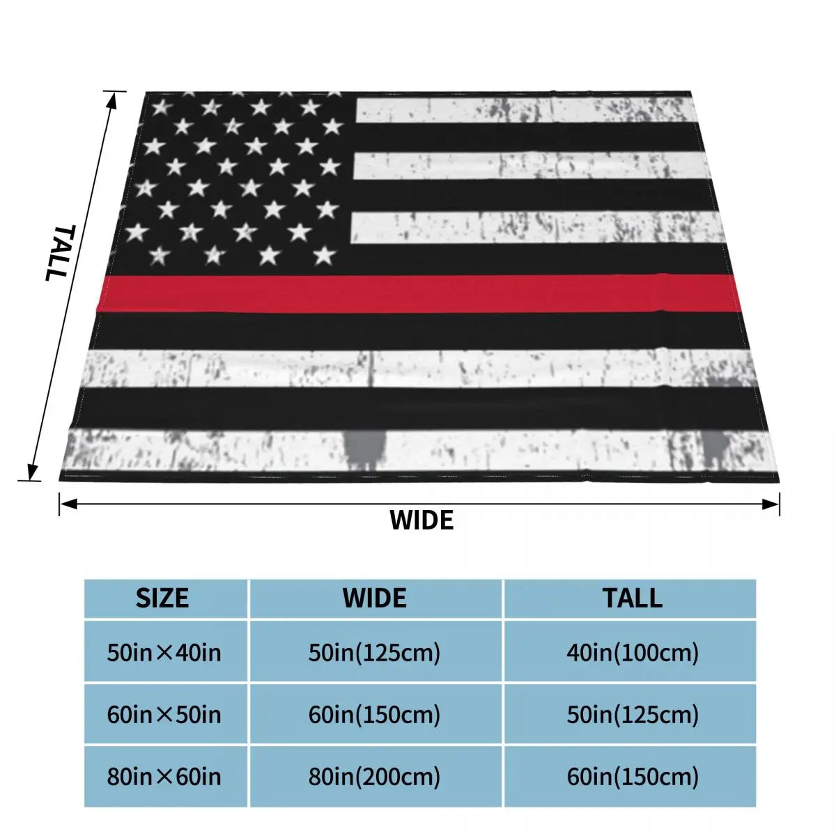 Thin Red Line Firefighter Flag Blanket Warm Fleece Soft Flannel Patriotic USA Throw Blankets