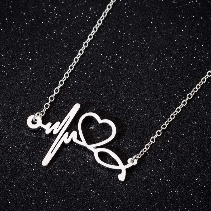 Stainless Steel Heartbeat Cardiogram Stethoscope Women Clavicle Necklace Special Gifts for Nurse Jewelry for Doctor
