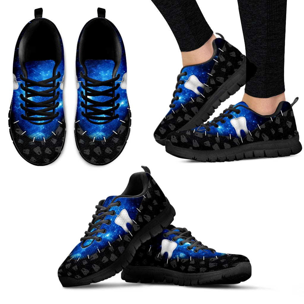 Fashion Star Design Black Platform Sneakers Cute Cartoon Teeth Print Lightweight Breathable Summer Shoes Zapatos
