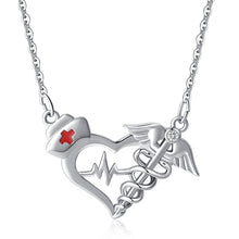 Cargar imagen en el visor de la galería, Medical Nurse Heart Necklace Silver Plated Quality Caduceus Pendant Medicine Jewelry Gift for Doctor Girls Women

