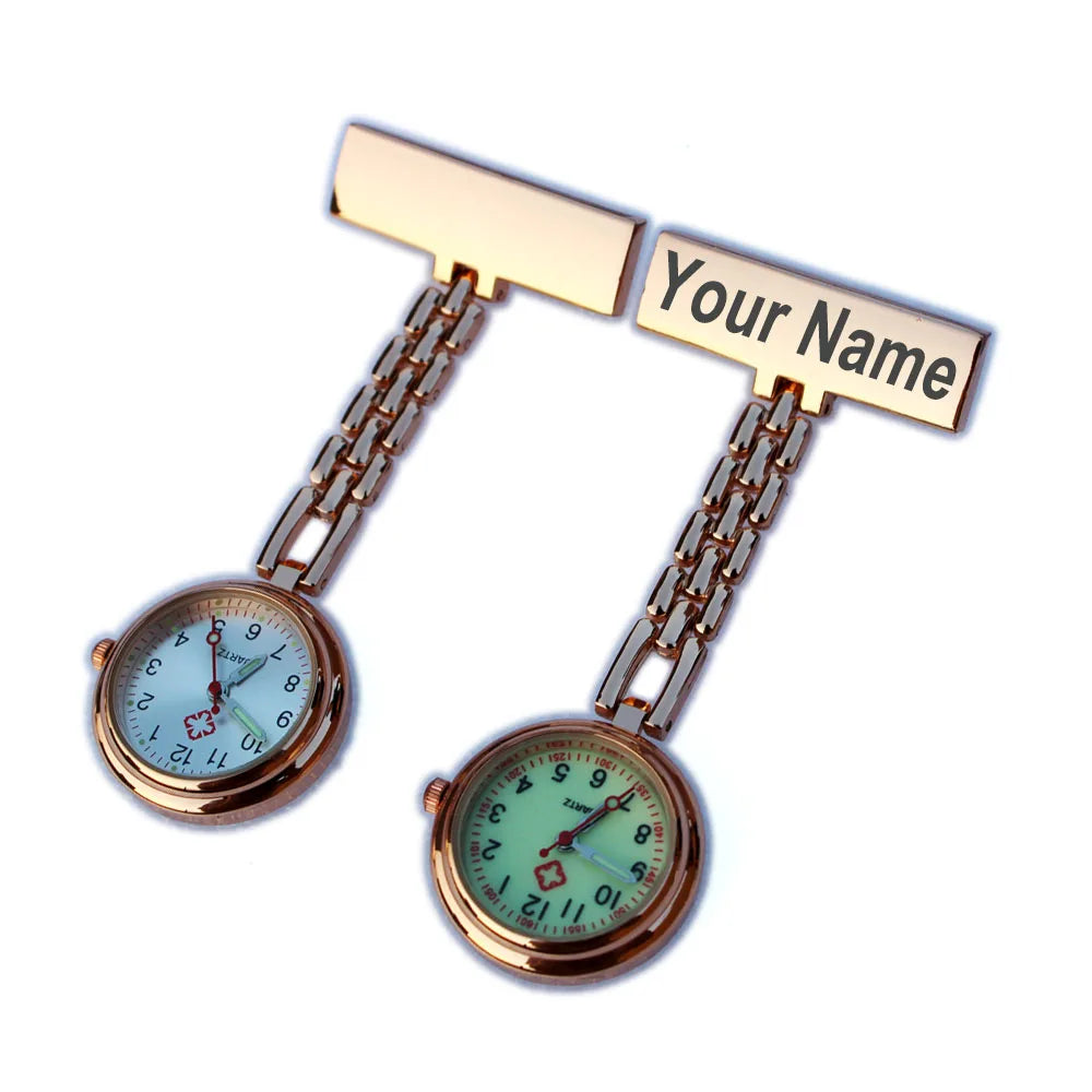Personalized Engraved with Your Name LOGO Stainless Steel Lapel Pin Quality Rose Gold Fob Nurse Watch