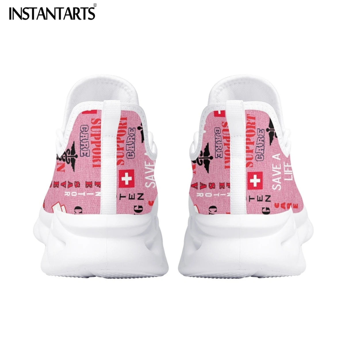 Fashion Paramedic Nurse Pattern Ladies Flat Shoes Lightweight Lace up Sneakers Pink Nursing Shoes for Women