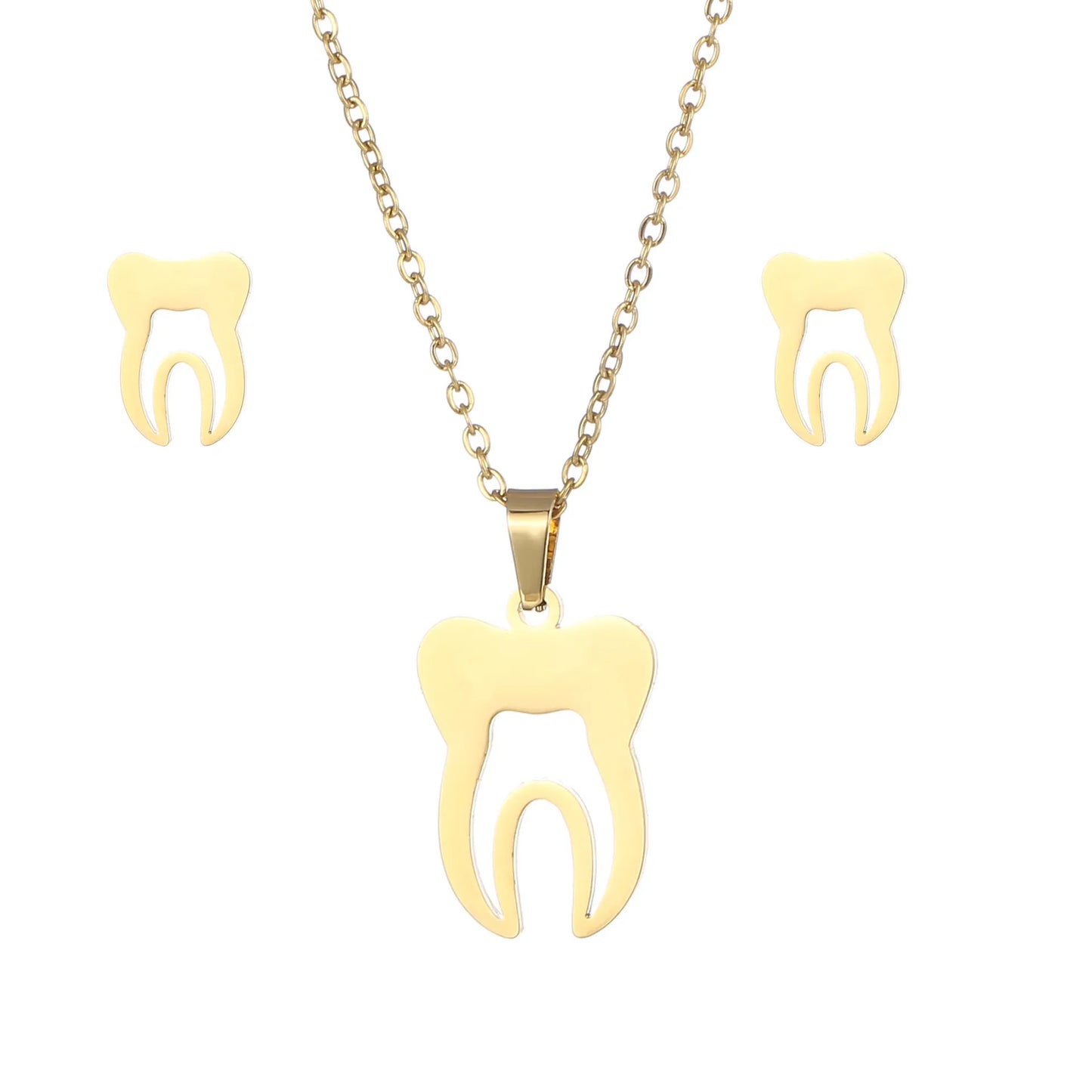 Fashion Dental Tooth Pendant Necklace Earring Jewelry Sets Stainless Steel Set for Women Dentist Medical Gift for Doctor/Nurse