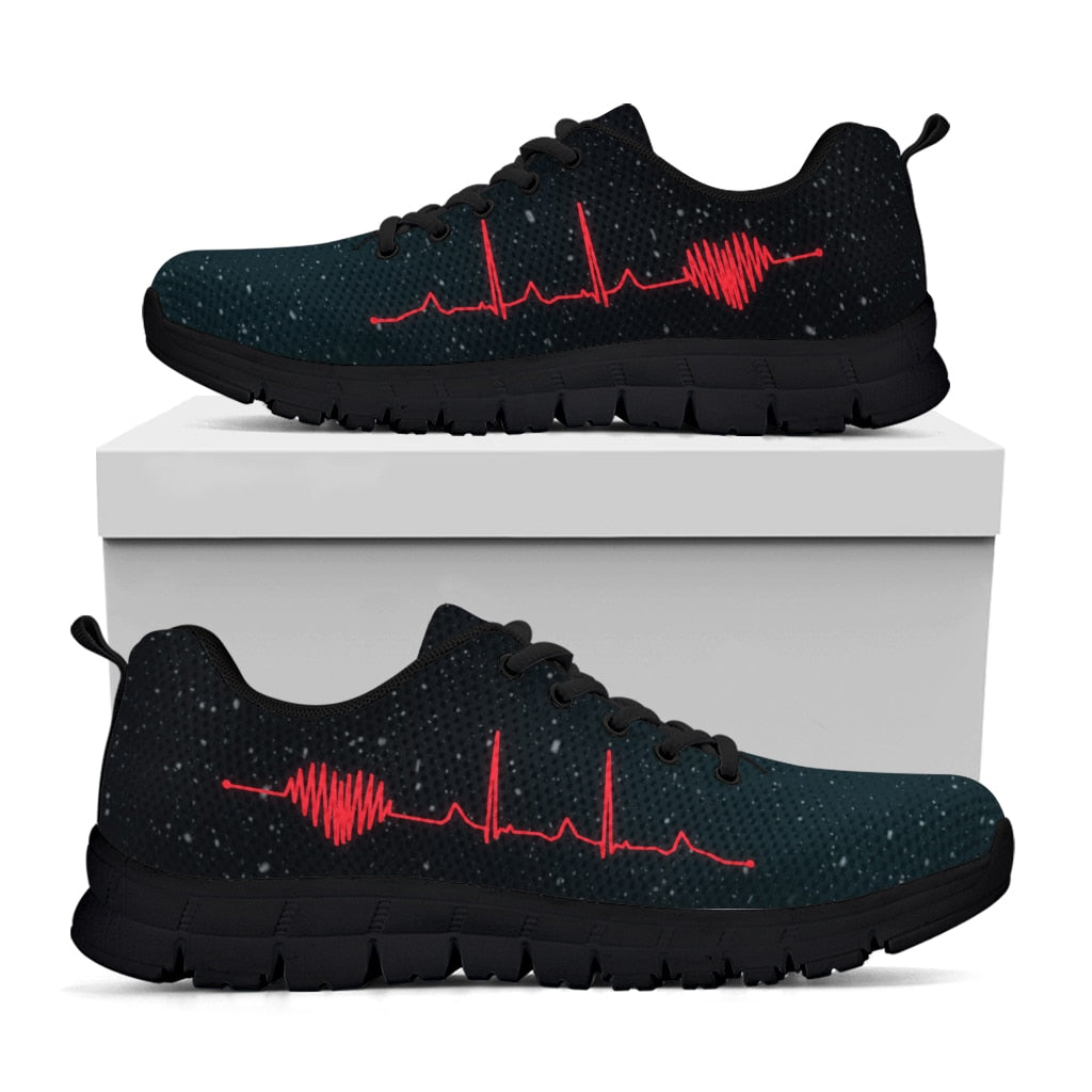 Star Design Black Soft Sole Women's Nurse Shoes Red EKG Print Sneakers Comfortable Summer Sneakers Zapatos Planos