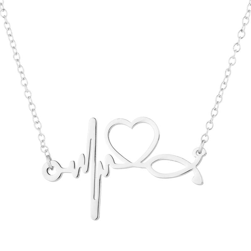 Stainless Steel Heartbeat Cardiogram Stethoscope Women Clavicle Necklace Special Gifts for Nurse Jewelry for Doctor