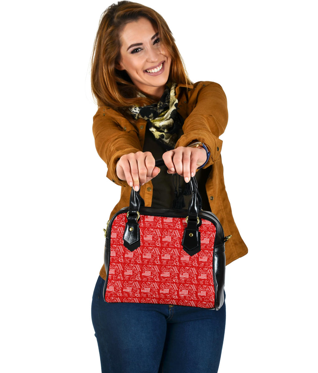 Firefighter Print Red PU Faux Leather Handbag