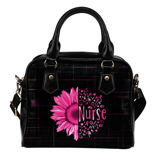 Nurse Pink Sunflower Premium PU Leather Handbag