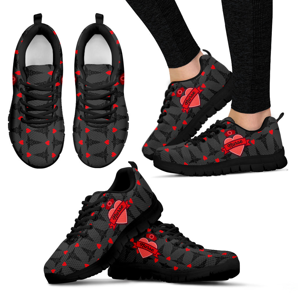 Blackout Caduceus Red Hearts Nurse Print Women's Running Shoes Heart Print Ladies Running Jogging Shoes Spring/Autumn Female Sneakers Casual Shoes.