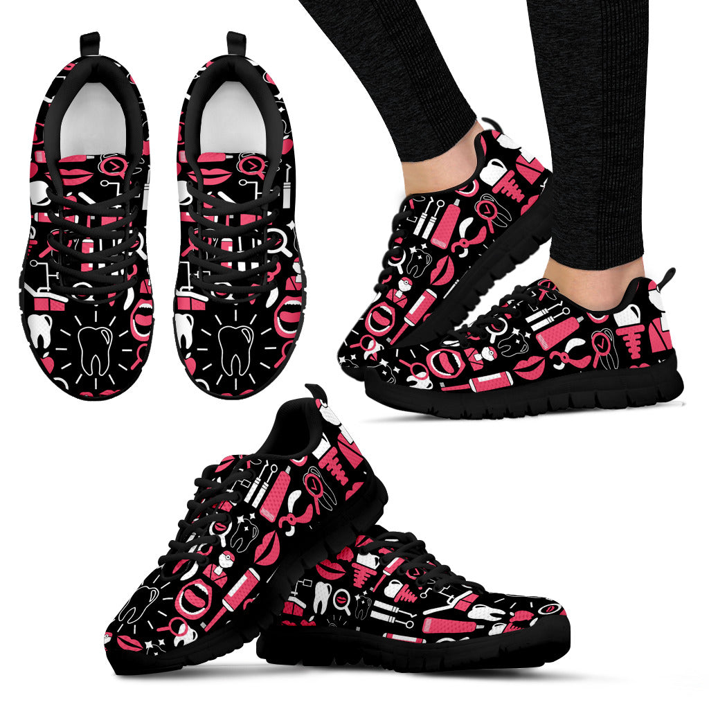 Dental Lovers Zapatillas de deporte de mujer de malla premium hechas a mano con suela negra