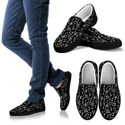 Zapatillas sin cordones de mujer con diseño musical negro