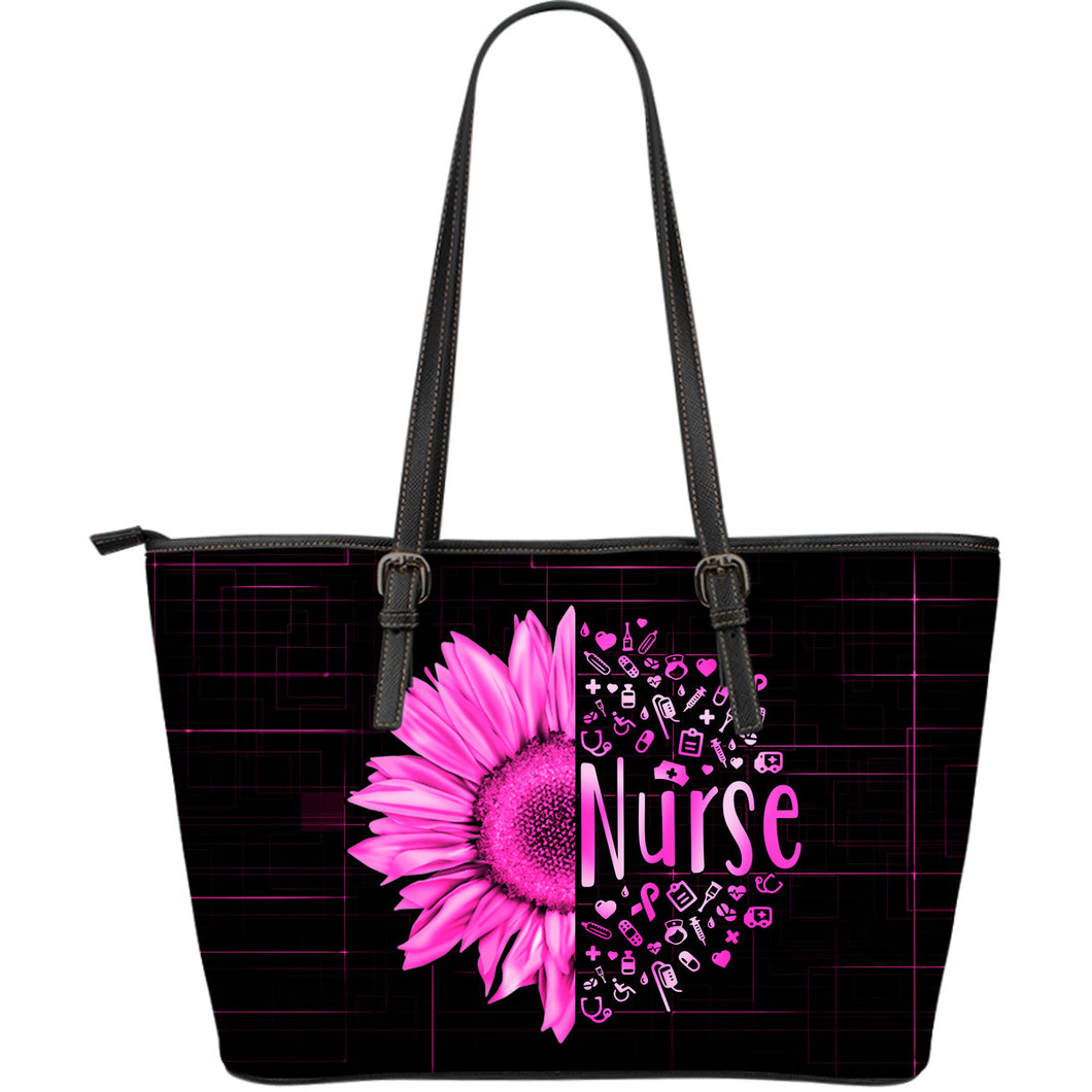 Nurse Pink Sunflower Premium Extra Large Leather Tote Bag