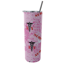 Load image into Gallery viewer, RN Nurse Pink Camo Tumbler with Stainless Steel Straw 20oz
