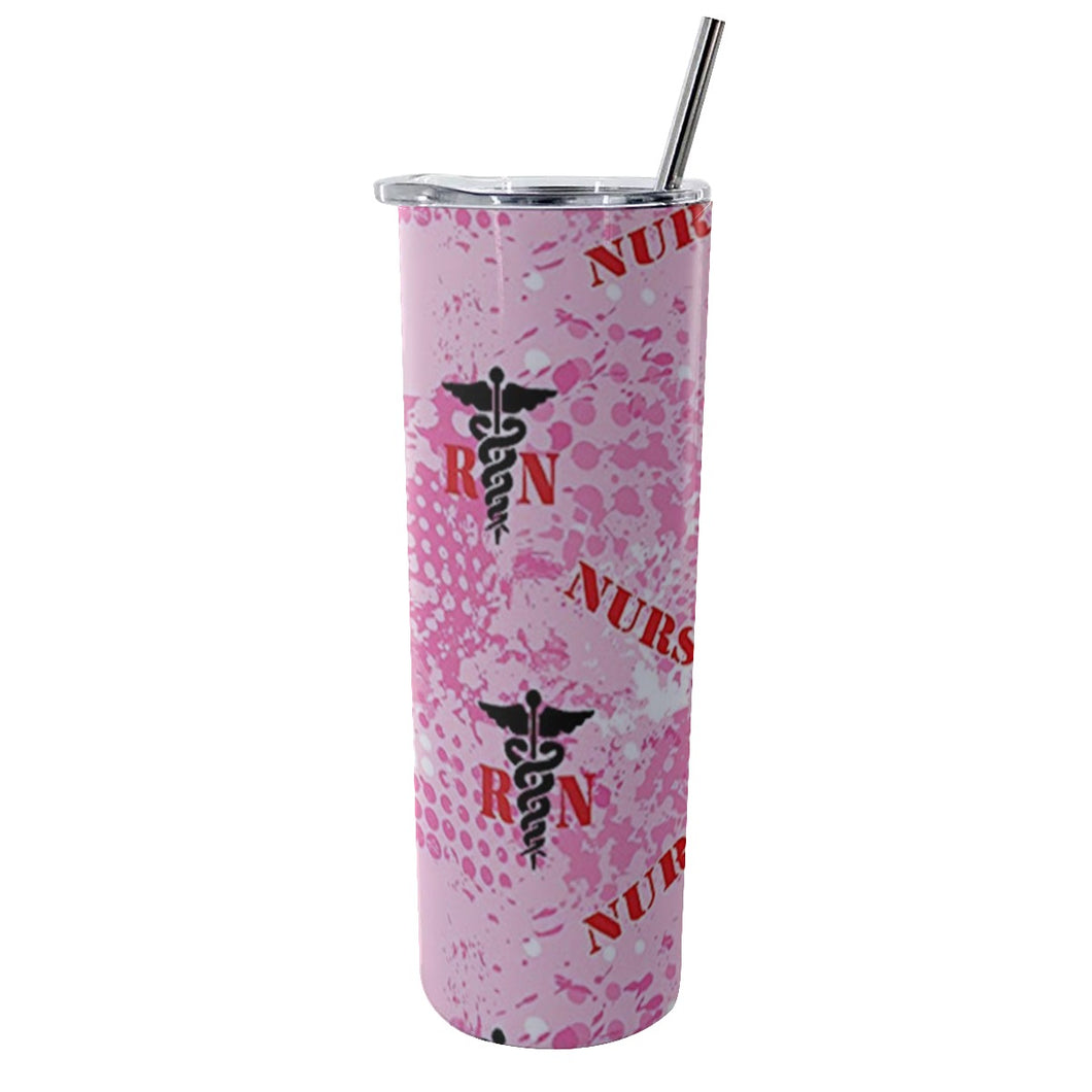 RN Nurse Pink Camo Tumbler with Stainless Steel Straw 20oz