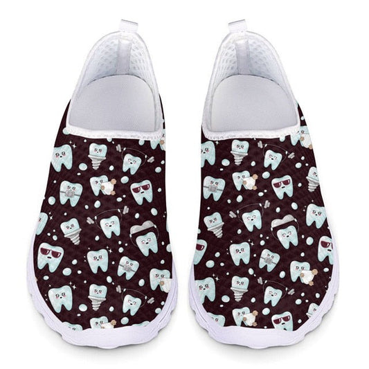 Zapatos planos con diseño de dientes para mujer, zapatillas transpirables de malla de aire, sin cordones, para lactancia, para niña 