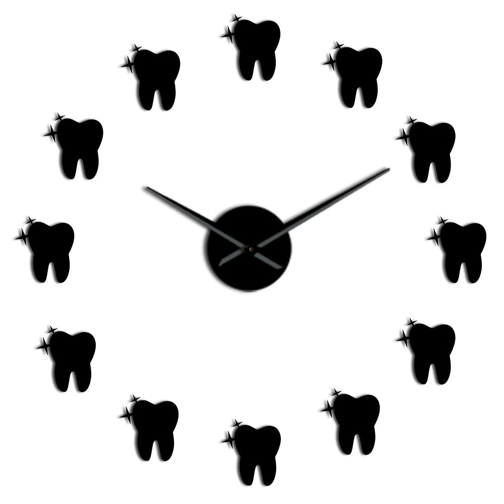 Contemporary Acrylic Mirror Effect Tooth 3D DIY Wall Clock Dentist Teeth Dental Office Wall Art Deco Clock Watch Gift For Doctor