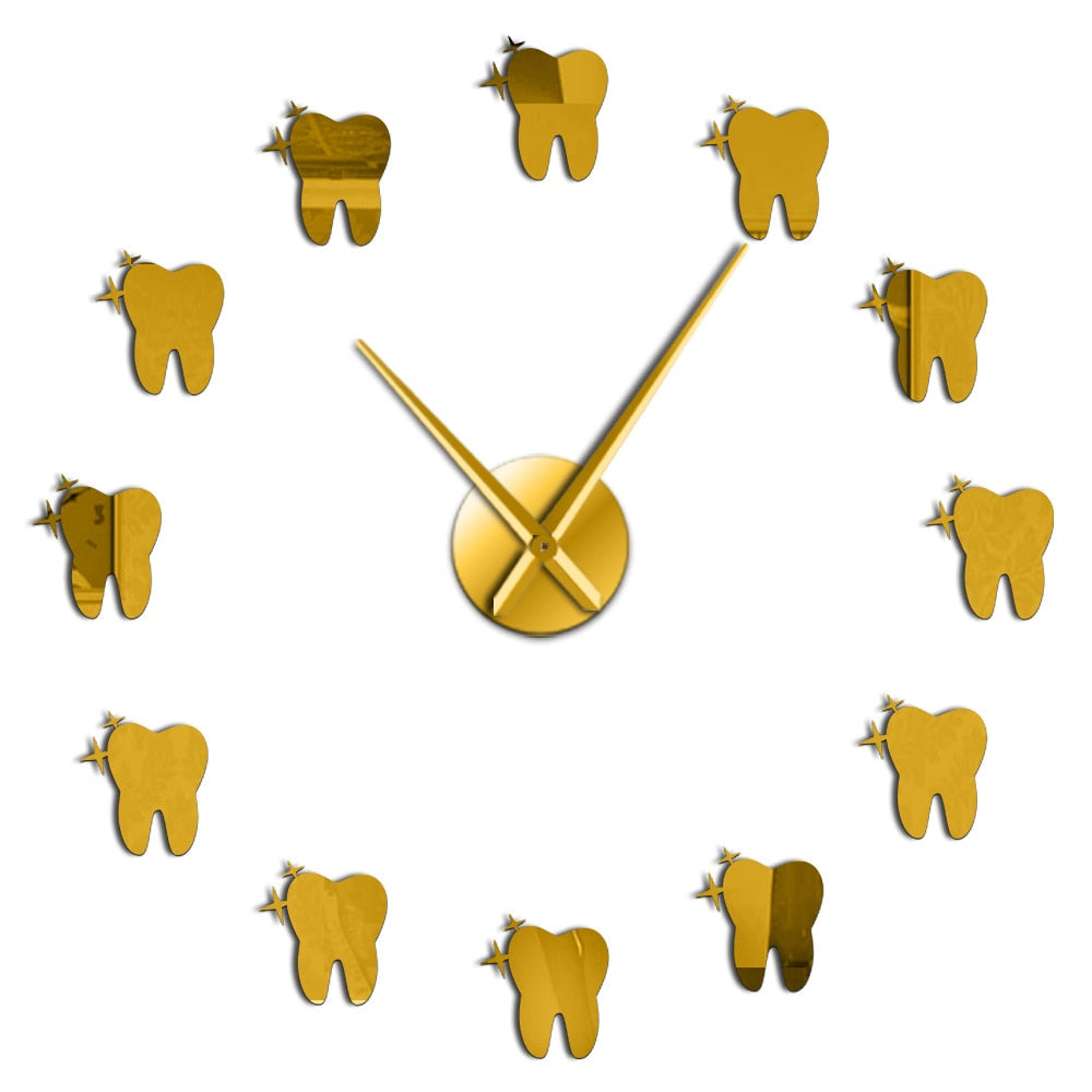 Contemporary Acrylic Mirror Effect Tooth 3D DIY Wall Clock Dentist Teeth Dental Office Wall Art Deco Clock Watch Gift For Doctor