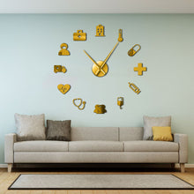 Load image into Gallery viewer, Medicine Heath Care Ambulance Medical Tools Large DIY Wall Clock Acrylic Mirror Effect Wall Stickers Hospital Clinic Decor Watch
