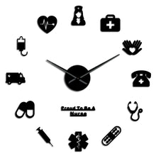 Load image into Gallery viewer, Proud To Be A Nurse 3D DIY Mute Mirror Effect Wall Clock Drugstore Hospital Wall Art Decor Clock Watch Gift For Doctor &amp; Nurse
