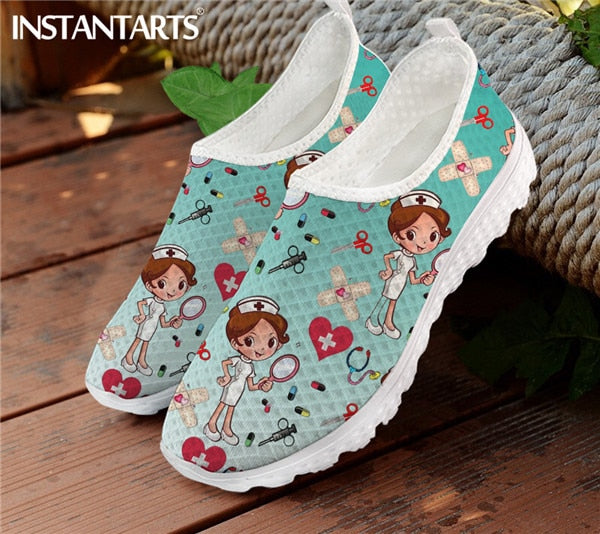 Nurse Women Shoes Summer Comfortable Flats Nursing Design Shoes Medical Print Slip-on Loafers Mujer