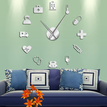 Load image into Gallery viewer, Medicine Heath Care Ambulance Medical Tools Large DIY Wall Clock Acrylic Mirror Effect Wall Stickers Hospital Clinic Decor Watch
