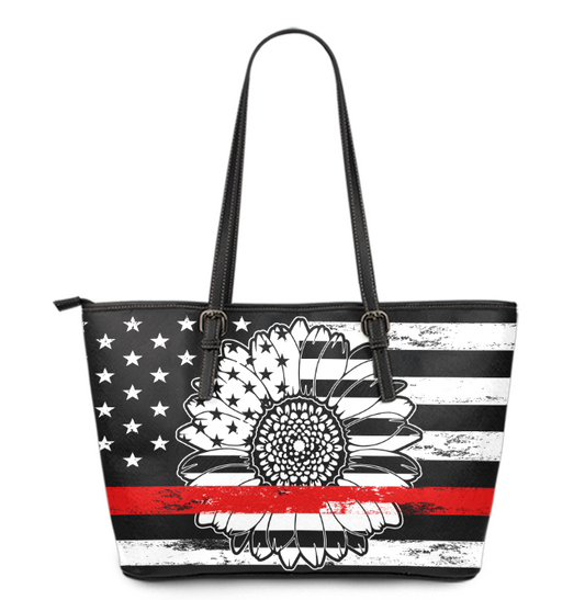 Thin Red Line Sunflower Large PU Faux Leather Tote Bag