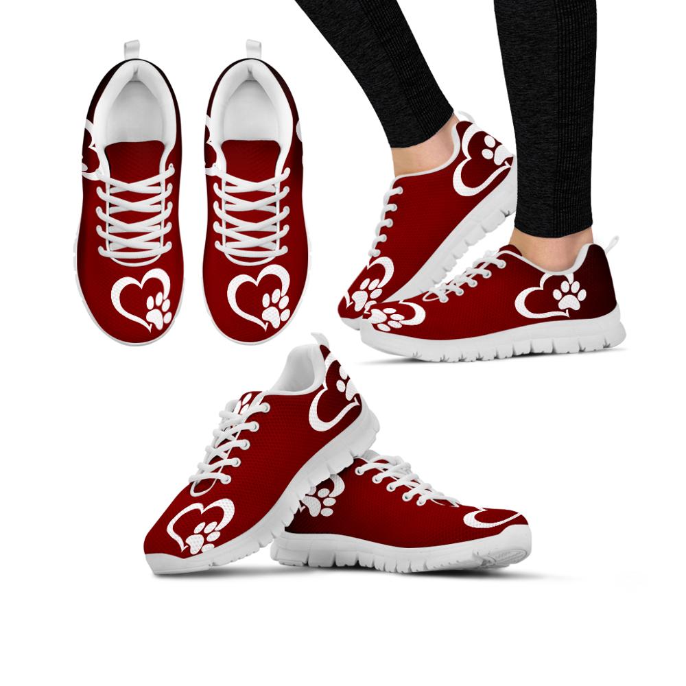 Zapatos planos de Color rojo degradado con estampado de pata de corazón para mujer, zapatos para correr y trotar, zapatillas informales para Primavera/otoño 