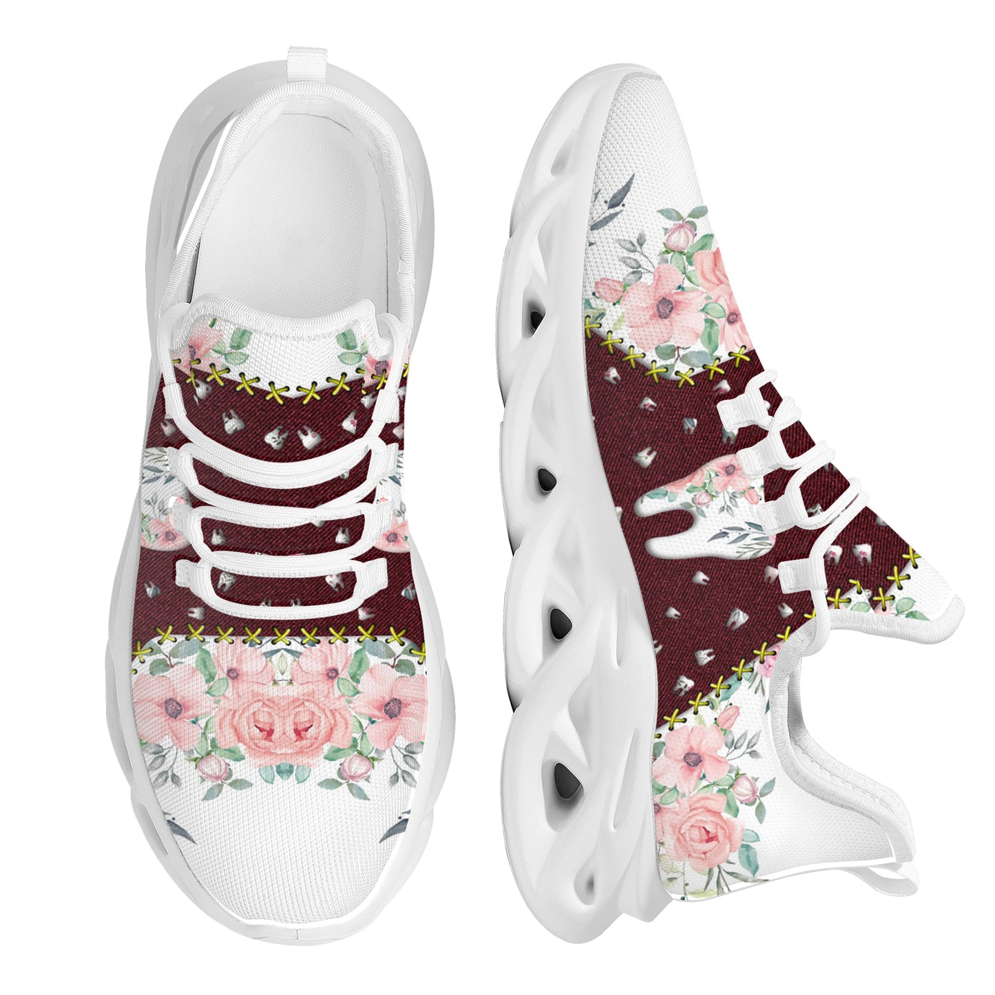 Women Flats Cartoon Flowers Tooth Pattern Casual Shoes Breathable Mesh Female Sneakers Zapatos Mujer