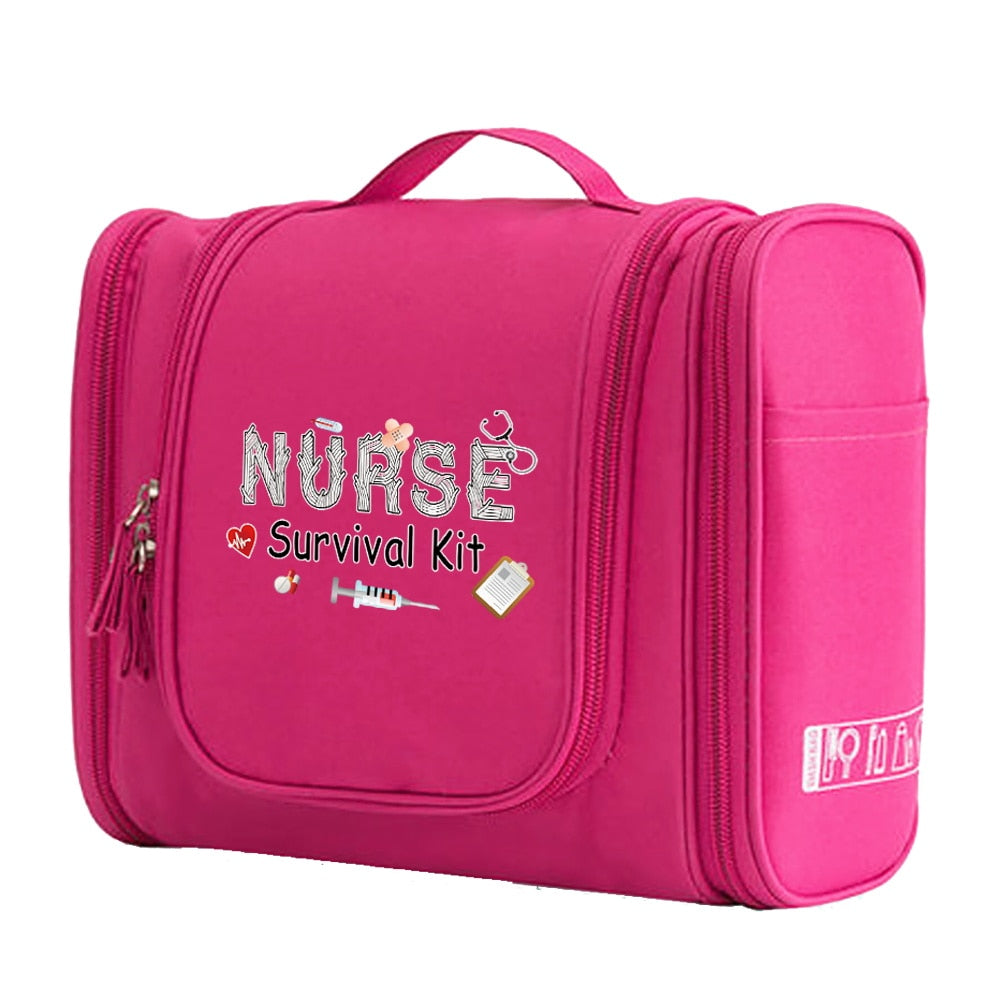 Pink Nurse Hanging Cosmetic MakeUp and Toiletry Bag Handbag Women Wash Pouch Hook Up Cosmetic Bags Travel Camping Toiletry Organizer Nurse Print Waterproof Make Up Case