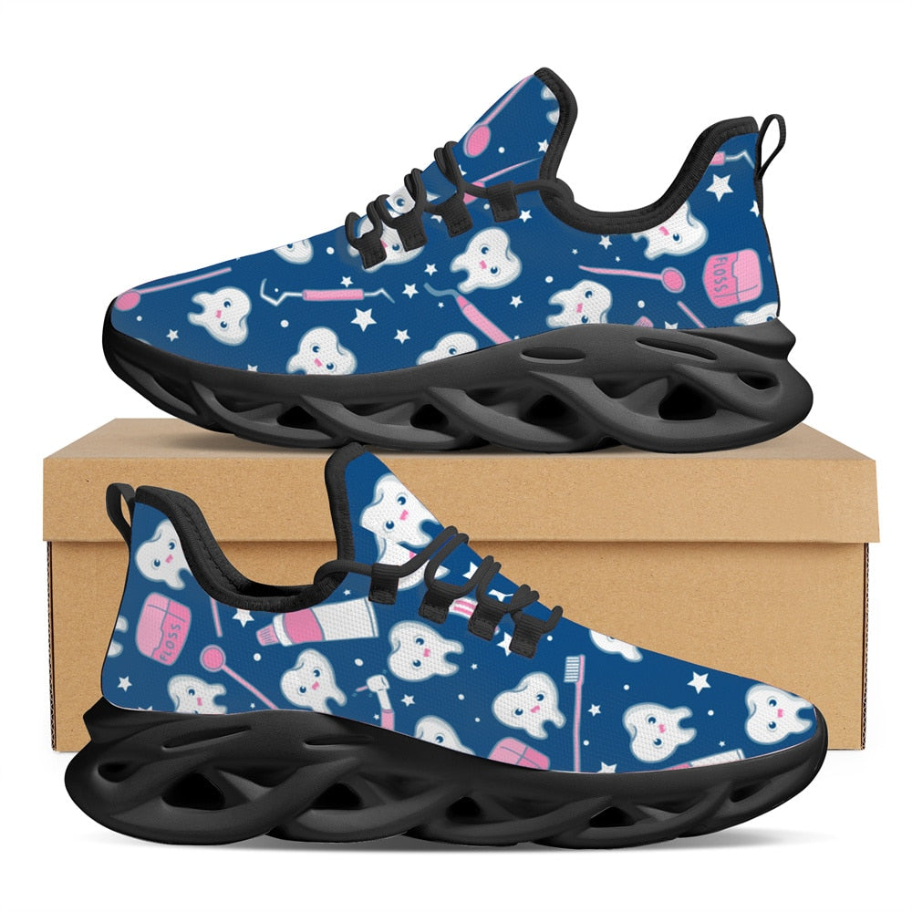 Cute Cartoon Tooth Pattern Women Slip On Sneakers Dentist Mesh Ladies Shoes Light Casual Summer Beach Water Loafers