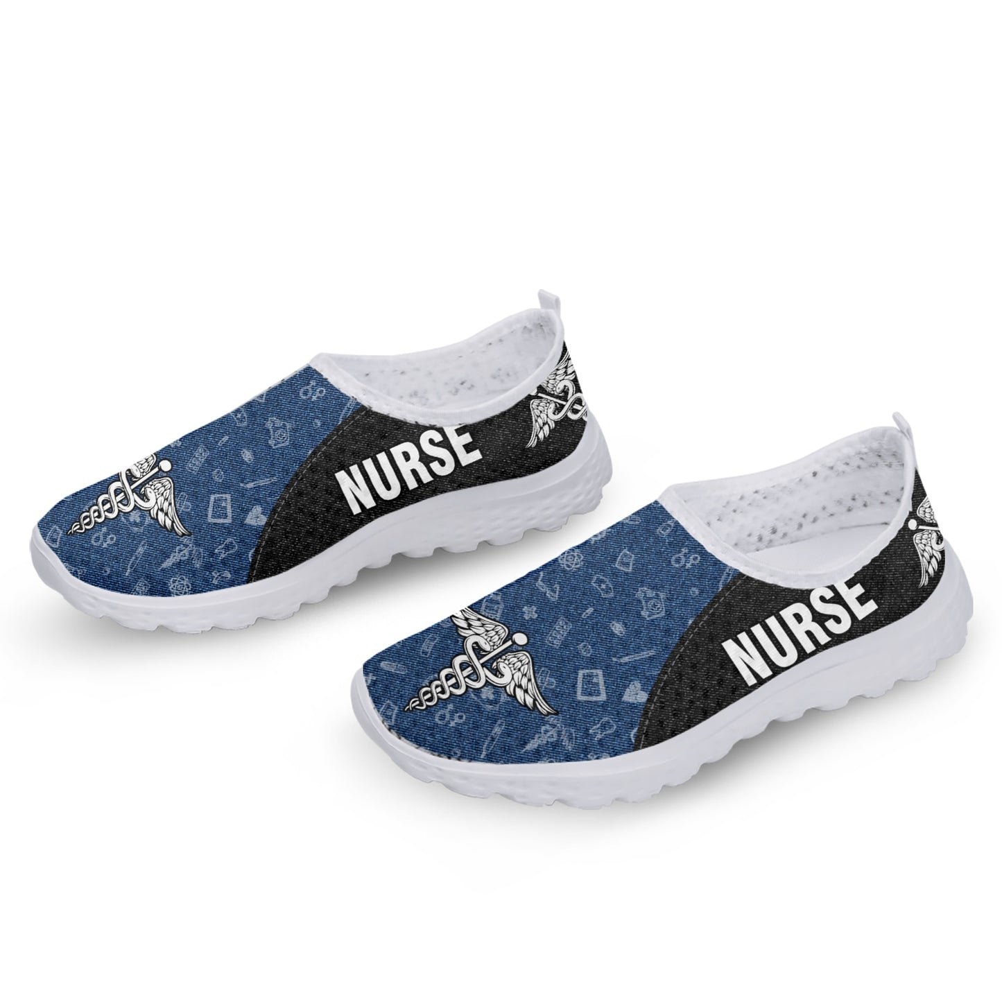 Blue Nurse Logo Mesh Shoes Lightweight Breathable Home Shoes Lightweight Soft Flats Loafers Slip On Casual Shoes