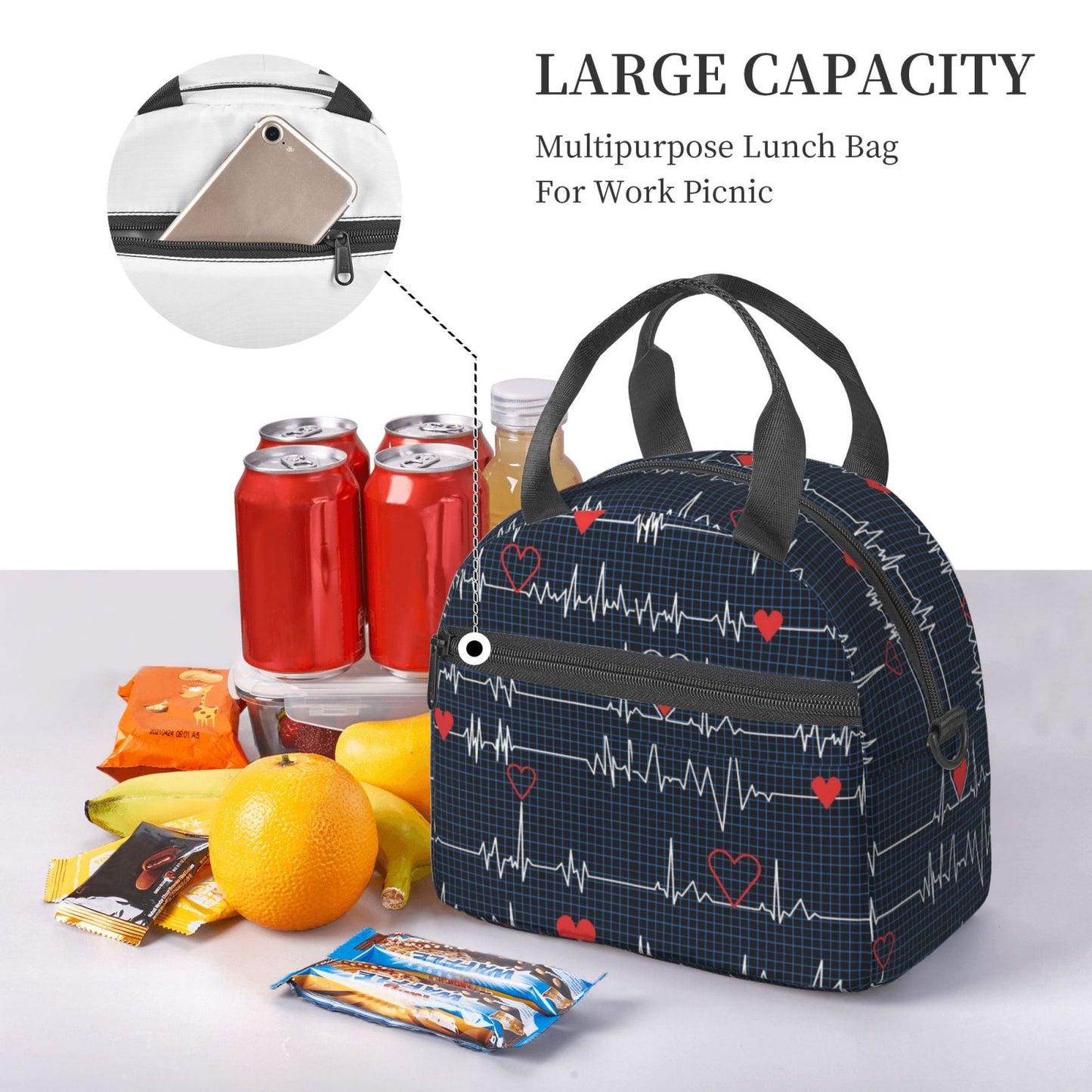 Large Capacity Nurse Picnic Bag Insulated Lunch Bag Women Nurse Print Food Case Portable School Bento Fruits Fresh Storage Pouch