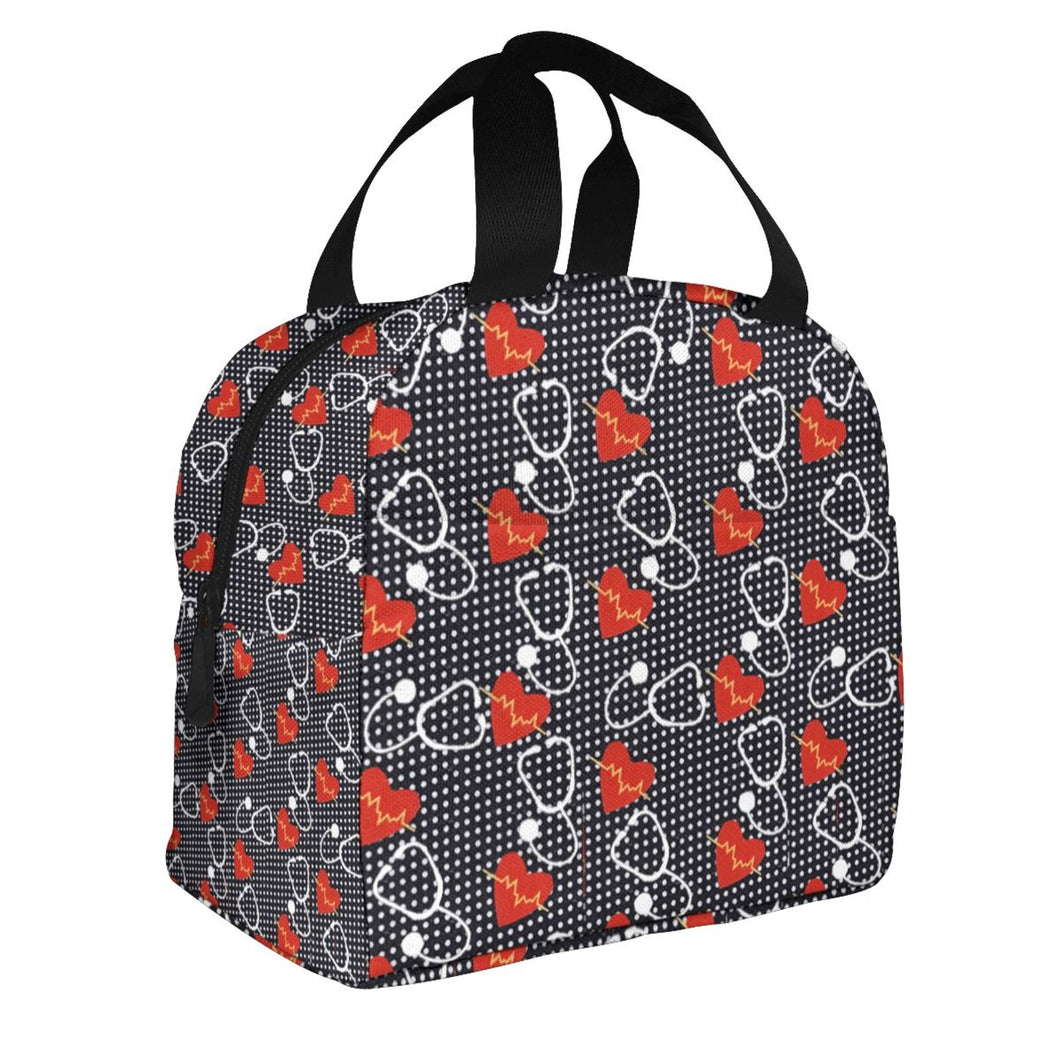 Nurse Heart Print Insulated Lunch Bag