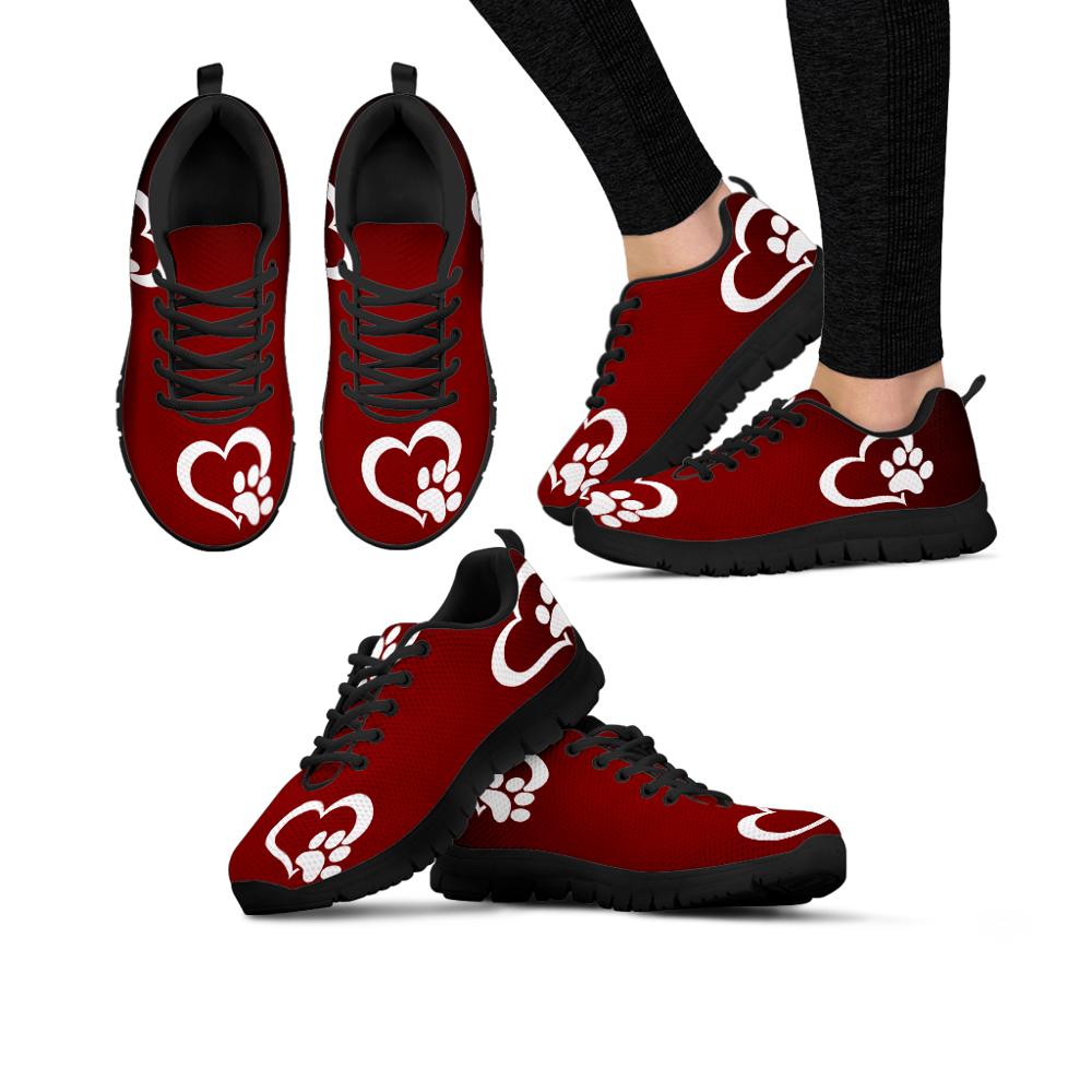 Zapatos planos de Color rojo degradado con estampado de pata de corazón para mujer, zapatos para correr y trotar, zapatillas informales para Primavera/otoño 