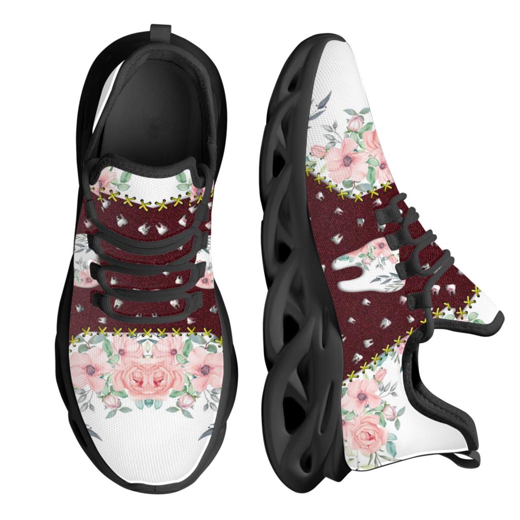 Women Flats Cartoon Flowers Tooth Pattern Casual Shoes Breathable Mesh Female Sneakers Zapatos Mujer